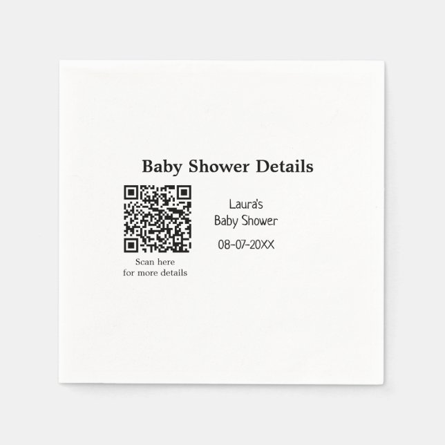UPPGIFTER OM BABY SHOWER QR SCAN CODE MINIMAL MODE PAPPERSSERVETT (Framsidan)