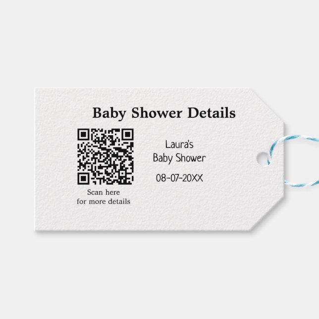 UPPGIFTER OM BABY SHOWER QR SCAN CODE MINIMAL MODE PRESENTETIKETT (Framsidan (Horisontell))