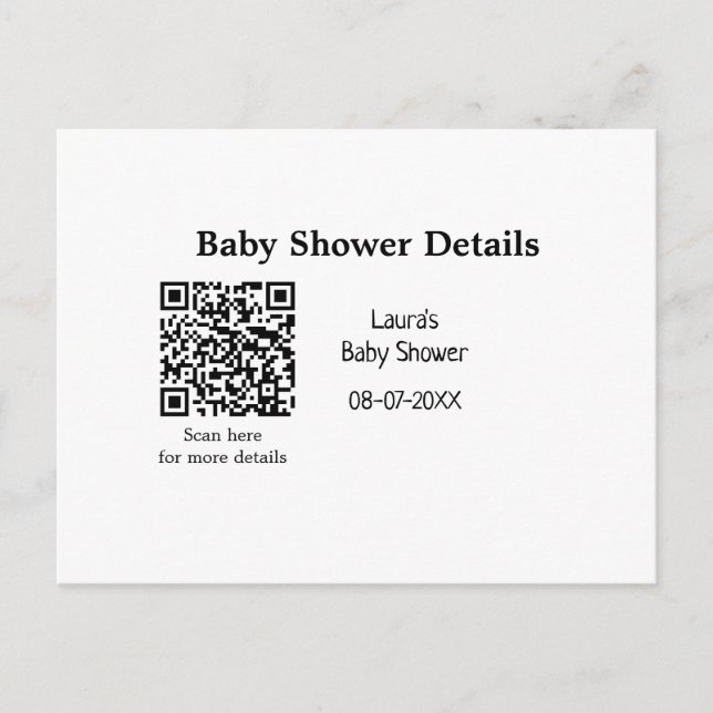 UPPGIFTER OM BABY SHOWER QR SCAN CODE MINIMAL MODE VYKORT (Framsida)