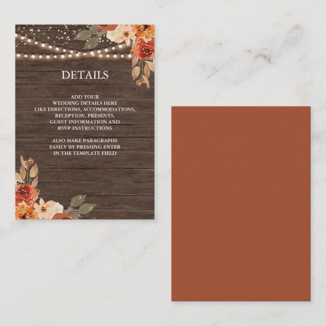 Uppgifter om Barn Wood Earthy Blommigt Terracotta  Tilläggskort (Fram/baksida)