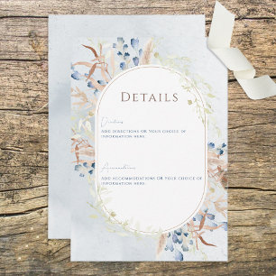 Uppgifter om blåtorkade Boho Flowers Blue Bröllop Tilläggskort