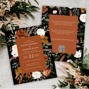 Uppgifter om blommigten bröllop i svarta terracott flygblad