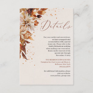 Uppgifter om blommor och höstblommor och löv bröll tilläggskort