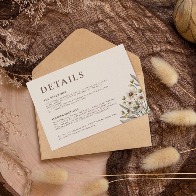 Uppgifter om Boho Beige Botanical Bröllop Anteckningskort (Skapare uppladdad)