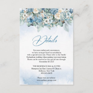 Uppgifter om Boho dusty Blue hydrangea och vit ros Tilläggskort