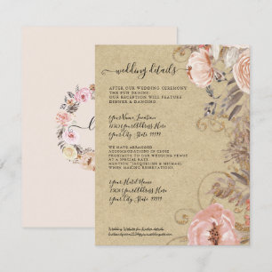 Uppgifter om Boho Rustic Blommigt  Ro Guld Bröllop Inbjudningar