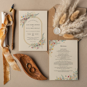 Uppgifter om Boho WildblomFern Beige Bröllop och Inbjudningar