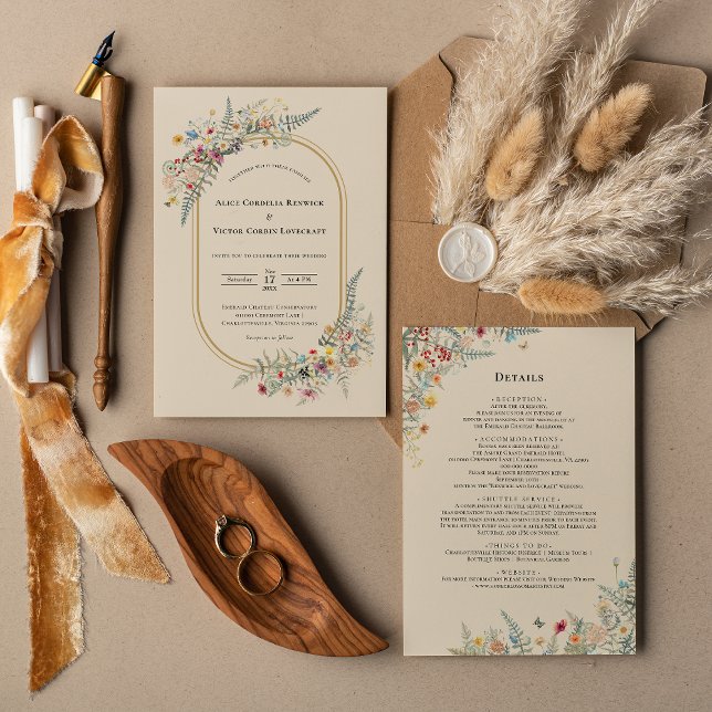 Uppgifter om Boho WildblomFern Beige Bröllop och Inbjudningar (Skapare uppladdad)