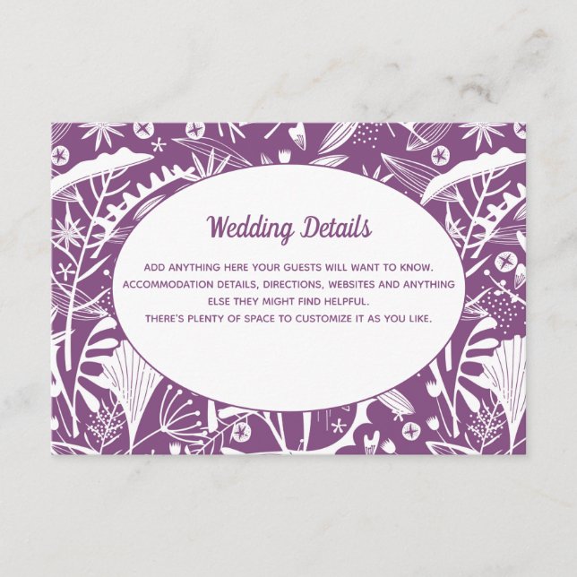 Uppgifter om Botaniskt Lila Foliage Bröllop Tilläggskort (Framsida)