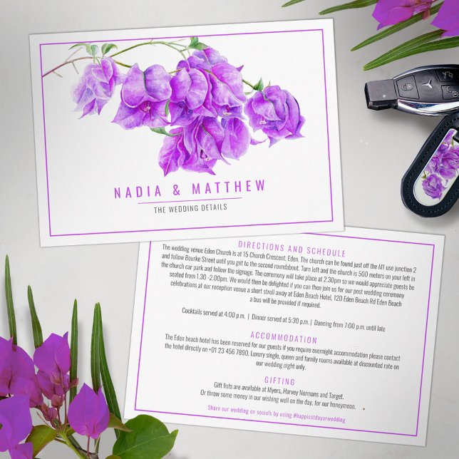 Uppgifter om Bougainvillea vattencolor lila bröllo Tilläggskort (Skapare uppladdad)