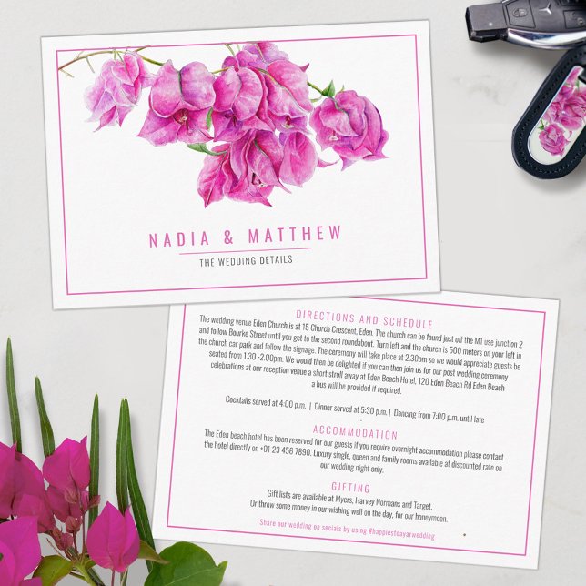 Uppgifter om Bougainvillea vattencolor rosa bröllo Tilläggskort (Skapare uppladdad)