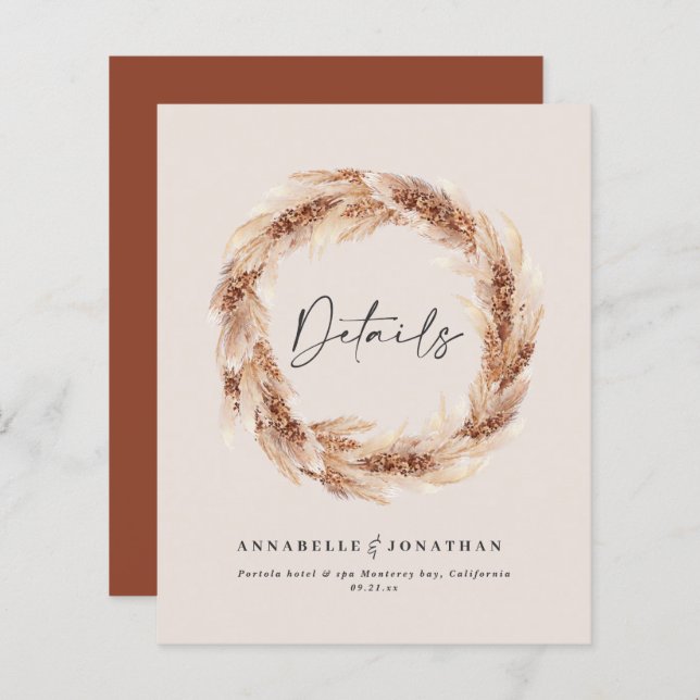 Uppgifter om bröllop i den moderna boho lada pampa (Fram/baksida)