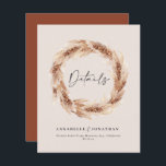 Uppgifter om bröllop i den moderna boho lada pampa<br><div class="desc">Det moderna bohemiska,  naturliga jaktpampasgräset snyggt bröllop-detaljkortet. Modern text för trendskript och rost/terracotta/bränd orange bakare.</div>