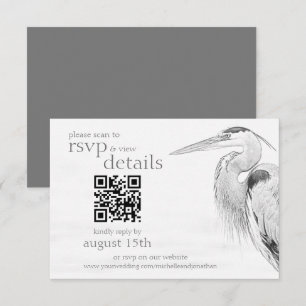 Uppgifter om Bröllop QR-koden Blue Heron Sketch QR OSA Kort
