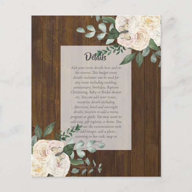 UPPGIFTER OM BUDGETHÄNDELSER - Vit ros Flygblad (Framsidan)