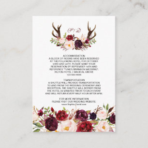 Uppgifter om Burgundy Marsala Blommigt Antlers Brö Tilläggskort