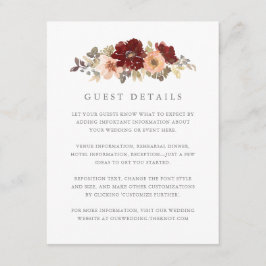 Uppgifter om Burgundy och Peach Blommigt Bröllop G Tilläggskort