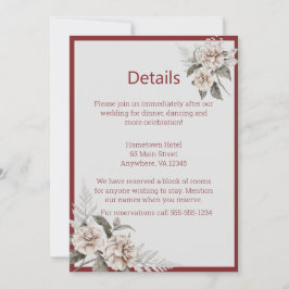 Uppgifter om Burgundy, och Vit ros Bröllop Inbjudningar