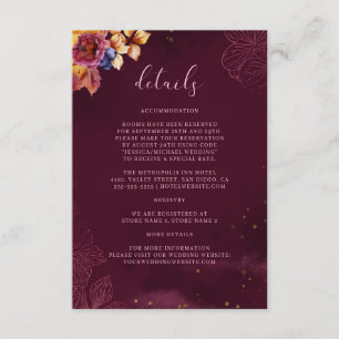 Uppgifter om Burgundy Ro Guld Fall Bouquet Bröllop Tilläggskort