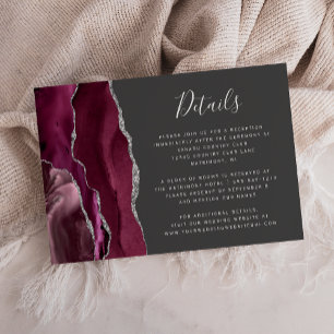 Uppgifter om Burgundy Silver Agate Grått Bröllop Tilläggskort