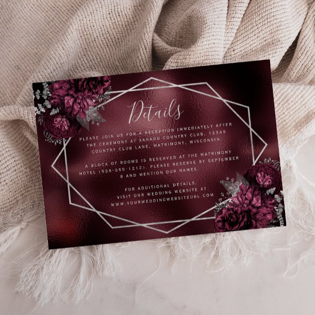 Uppgifter om Burgundy Silver Blommigt Ram Bröllop Tilläggskort (Skapare uppladdad)