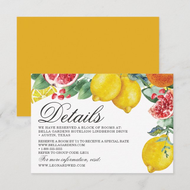 Uppgifter om Citrus Botanical Bröllop Inbjudningar (Fram/baksida)