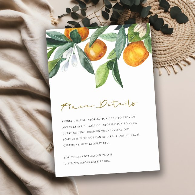 Uppgifter om Citrus Orange Botanical Boho Bröllop Tilläggskort (Skapare uppladdad)