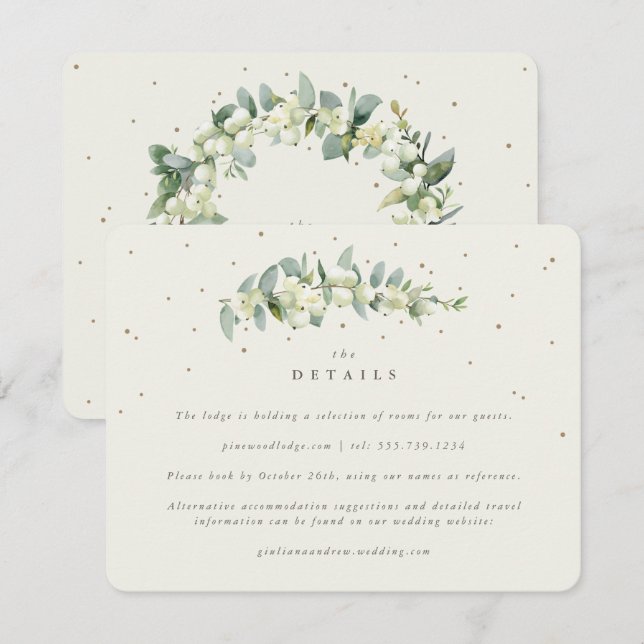 Uppgifter om Cream Snowberry+Eucalyptus Stem Bröll Tilläggskort (Fram/baksida)