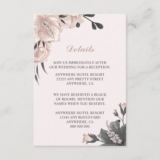 Uppgifter om dammiga rosa grått-blommor, knoppar o tilläggskort (Framsida)