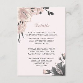 Uppgifter om dammiga rosa grått-blommor, knoppar o tilläggskort