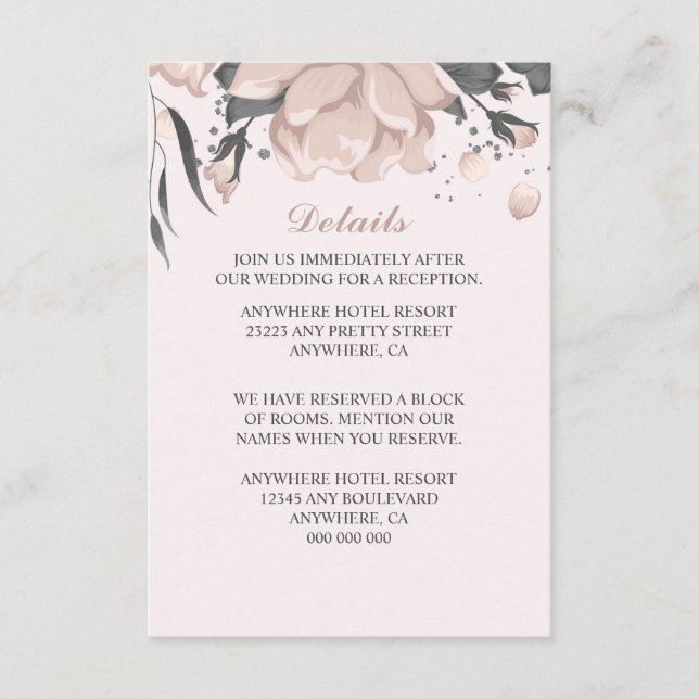 Uppgifter om dammiga rosa grått-blommor, knoppar o tilläggskort (Framsida)