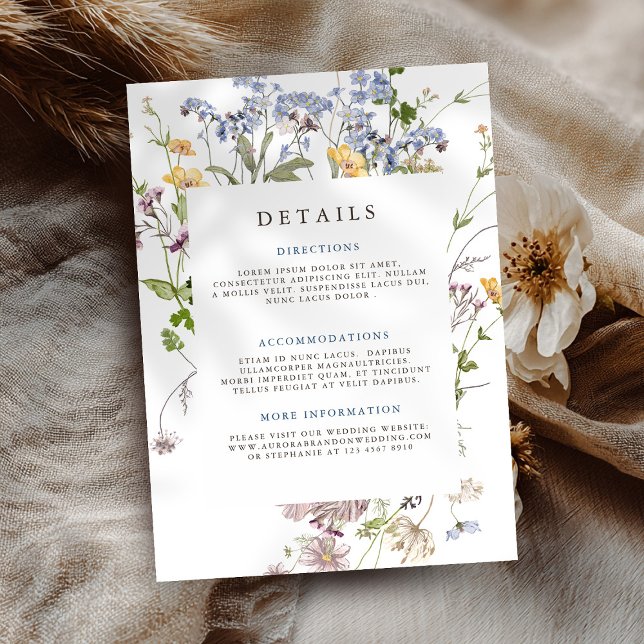 Uppgifter om den färgade vilda blomman bröllop tem tilläggskort (Colorful Spring Wildflower Meadow Wedding Details Enclosure Card)