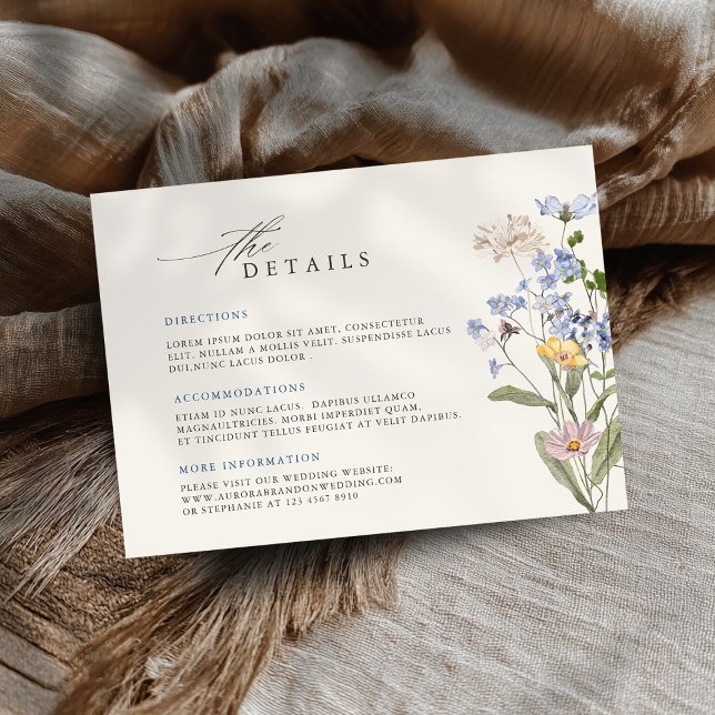 Uppgifter om den färgade vilda blomman bröllop tem tilläggskort (Colorful Spring Wildflower Meadow Wedding Details Enclosure Card)