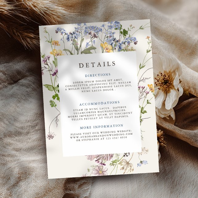 Uppgifter om den färgade vilda blomman bröllop tem tilläggskort (Colorful wildflower Wedding Details Enclosure Card)