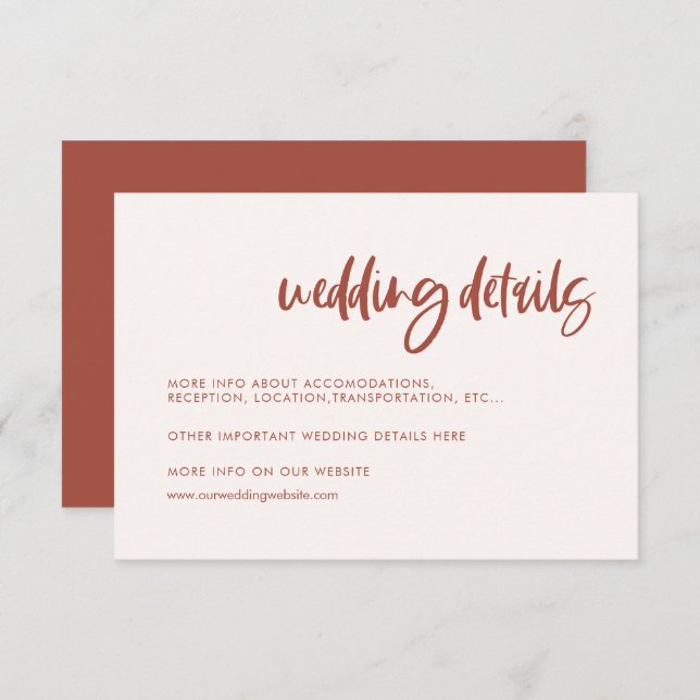 Uppgifter om den moderna eleganten snö rosa bröllo tilläggskort (Fram/baksida)