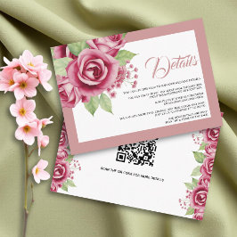 Uppgifter om Dusty Blue ro-blommor QR-kod bröllop Tilläggskort