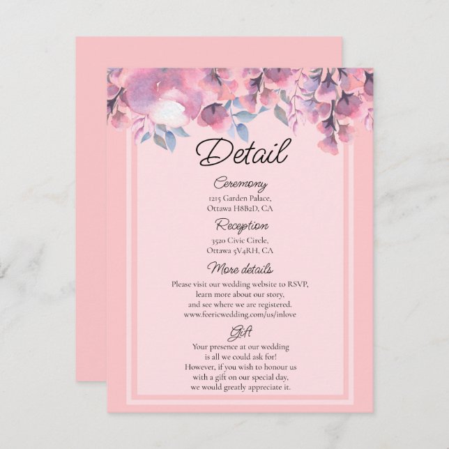 Uppgifter om Dusty Ro Blommigt bröllop Tilläggskort (Fram/baksida)