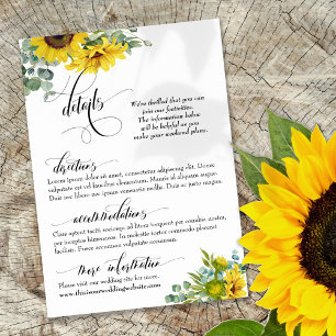 Uppgifter om elegant bröllop, solblommor och eukal tilläggskort