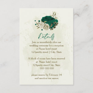 uppgifter om emerald grönt beige blommor bröllop tilläggskort