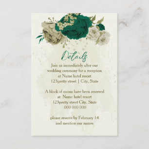 uppgifter om emerald grönt beige blommor bröllop tilläggskort