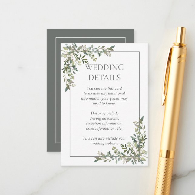 Uppgifter om Eucalyptus Botanical Sage Grönt Bröll Tilläggskort (Fram/Back In Situ)