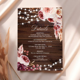 Uppgifter om Fall Bohemian Ro Rustic Wood Bröllop Tilläggskort