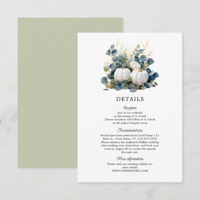 Uppgifter om fall i kärlek Vita pumpor och eukalyp Tilläggskort (Fram/baksida)