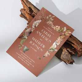 Uppgifter om Fall terracotta blommigt bröllop QR-k Inbjudningar