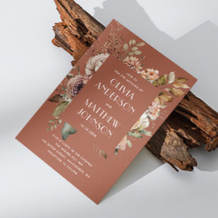 Uppgifter om Fall terracotta blommigt bröllop QR-k Inbjudningar