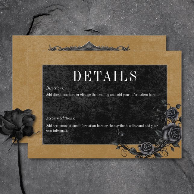 Uppgifter om Gothic Black Raven & Black Ro Guld Tilläggskort (Gothic Black Raven & Black Roses Gold Details Enclosure Card)