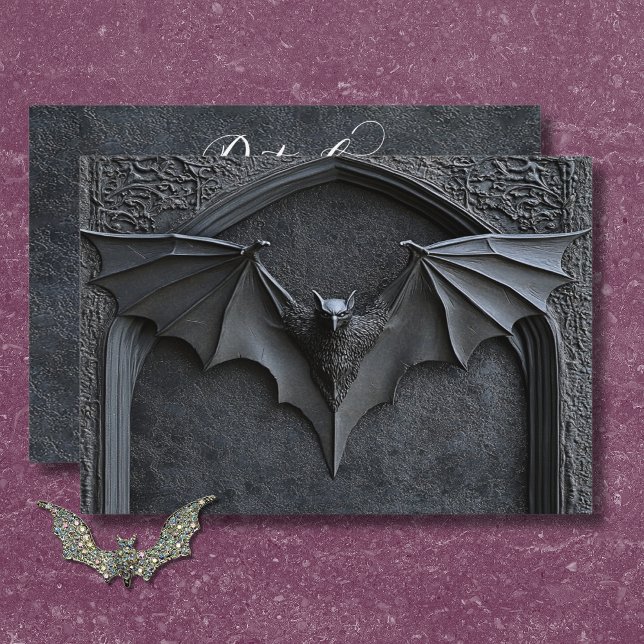 Uppgifter om Gothic Halloween Black Fladdermus & A Tilläggskort (Gothic Halloween Black Bat & Arch Wedding Details Enclosure Card)