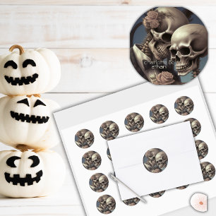 Uppgifter om Gothic Skeleton par Bröllop Runt Klistermärke