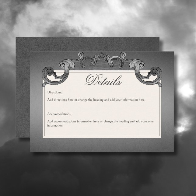 Uppgifter om gotisk Mörk Skeletons & Ro Heart Tilläggskort (Gothic Dark Skeletons & Rose Heart Wedding Details Card)