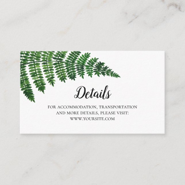 Uppgifter om grönt Fern bröllop. Sommar-bröllop in Tilläggskort (Framsida)